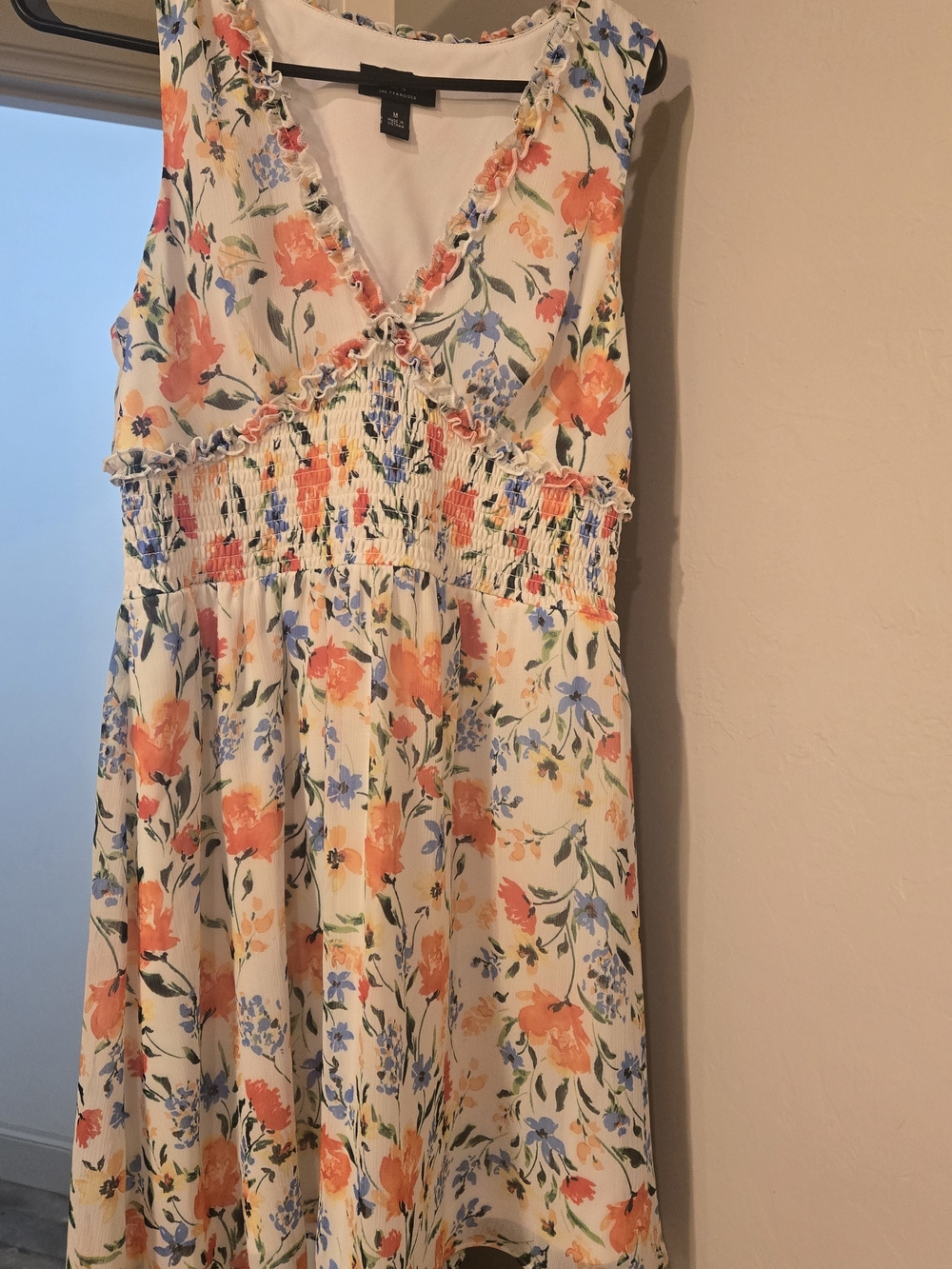 I.N. San Francisco Cream Floral Midi Dress with Orange & Blue Flowers